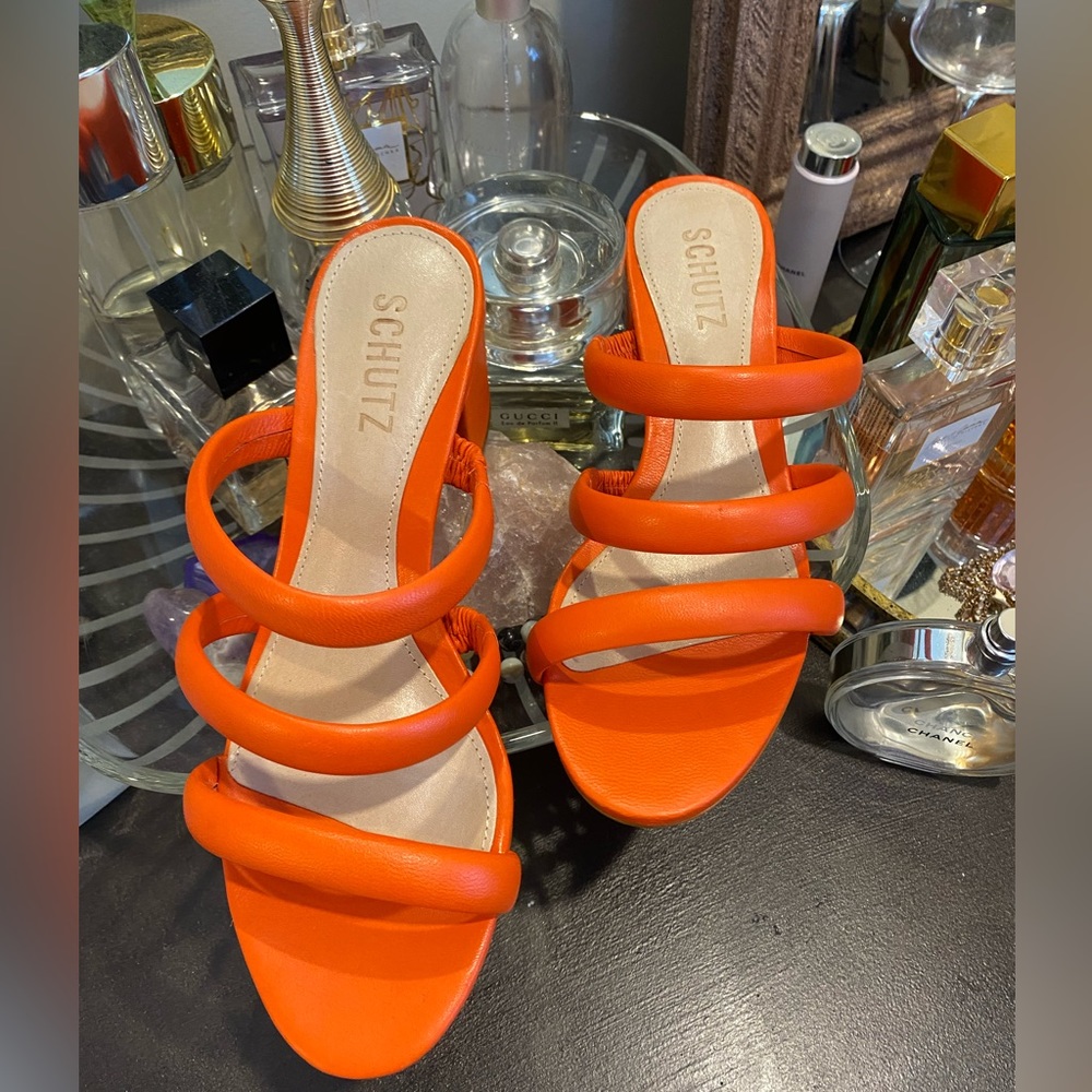 Olly Mid Block Orange Nappa Leather SCHUTZ Sandal ( Brand New) for Nordstrom’s - Picture 2 of 7
